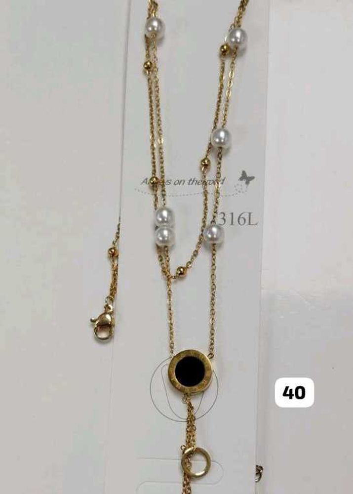 Gold Tone Pearl Layered Necklace Anti Tarnish