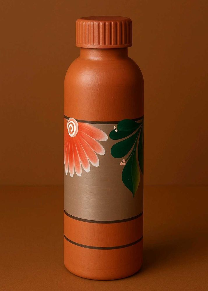 Hand-Painted Terracotta Water Bottle