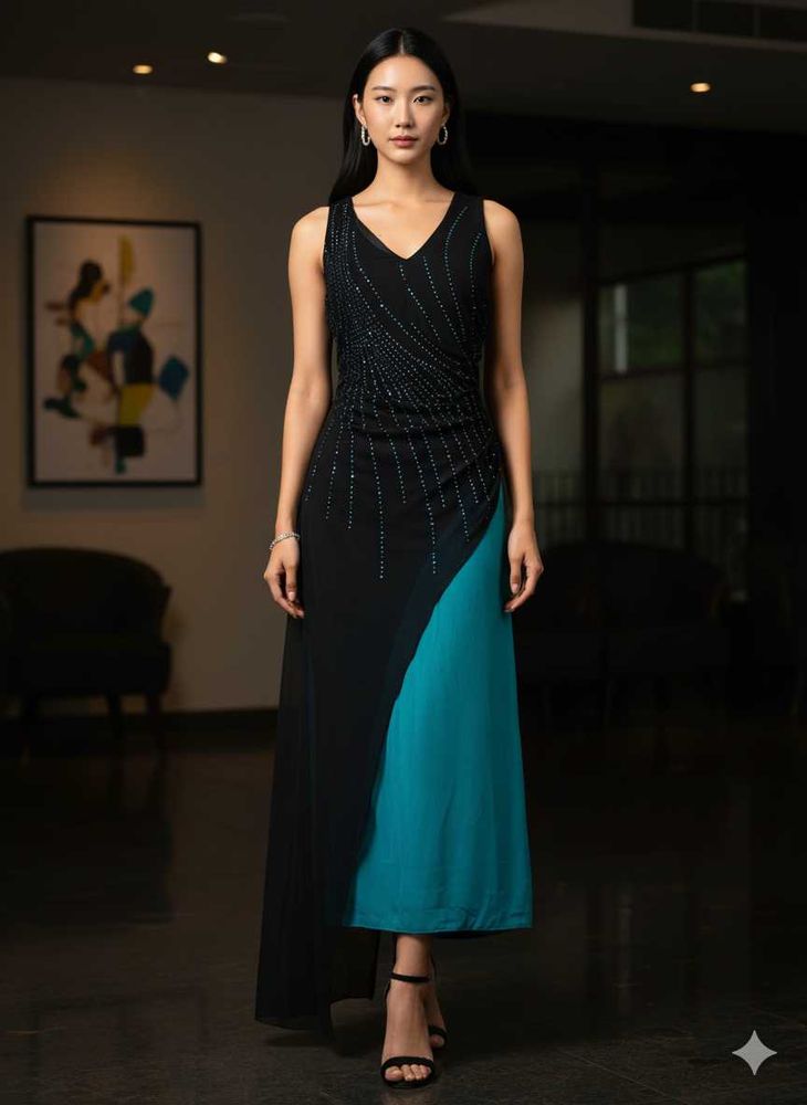 💝💖Elegant Asymmetric Colorblock Maxi Dress