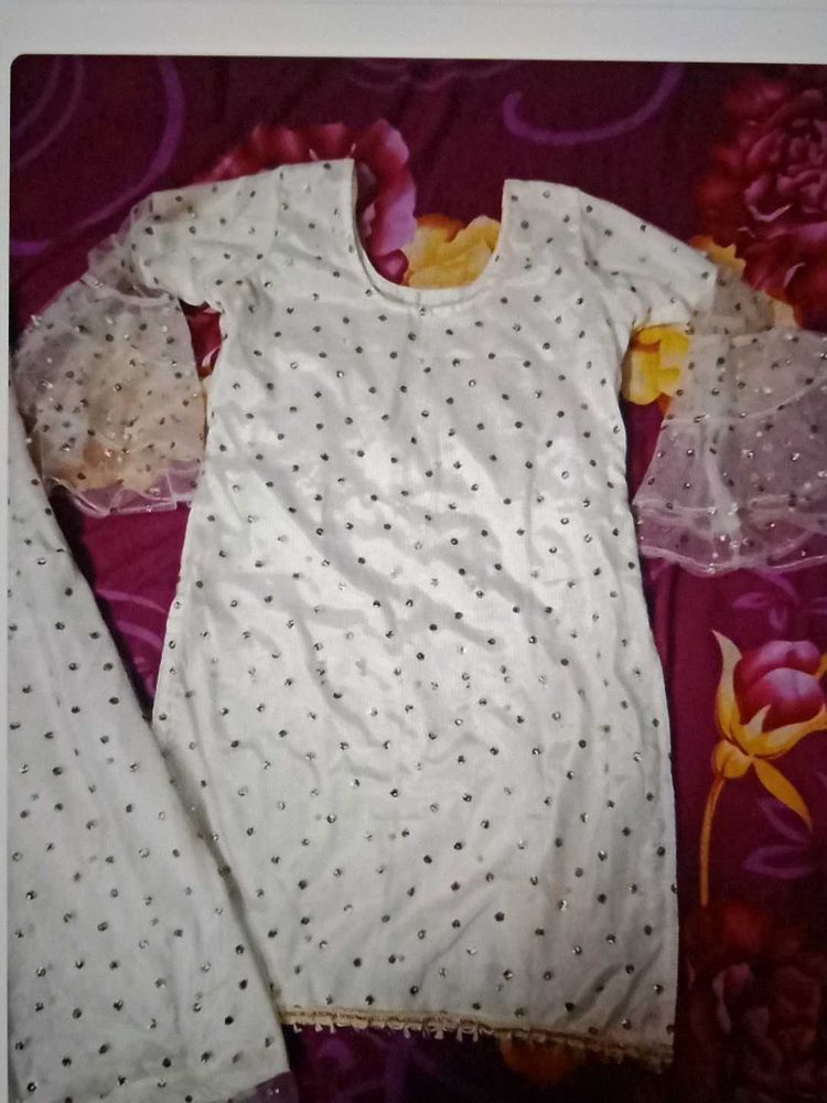 Elegant White kurta sharara