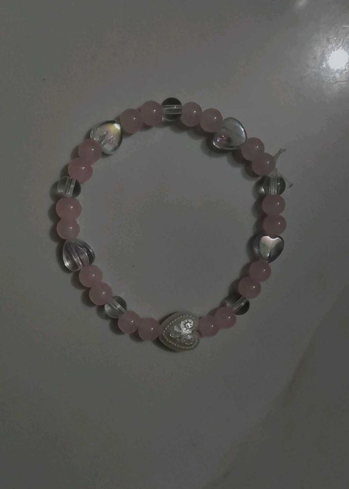 Heart &amp; Pink Jelly Beaded Bracelet ✨🦢🩷