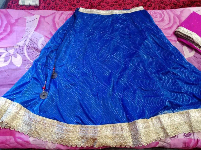 Blue &amp; Gold Embellished Lehenga Skirt