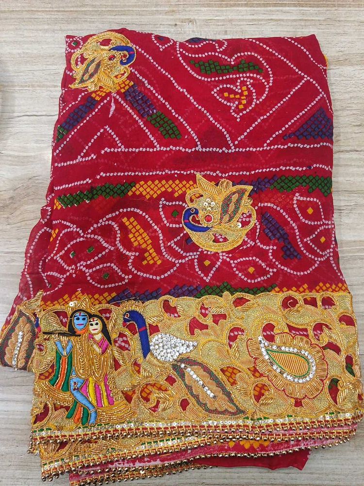 Madwadi Zari Work Red Georgette Chunri Duppata