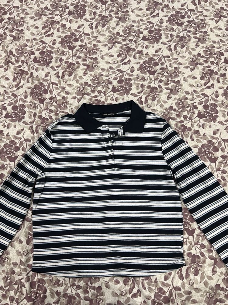 Striped Long Sleeve Polo Shirt