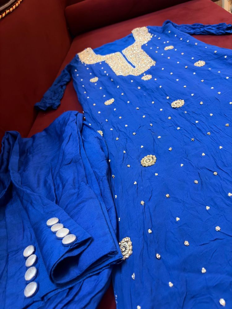 Stone Work Blue Kurta Set