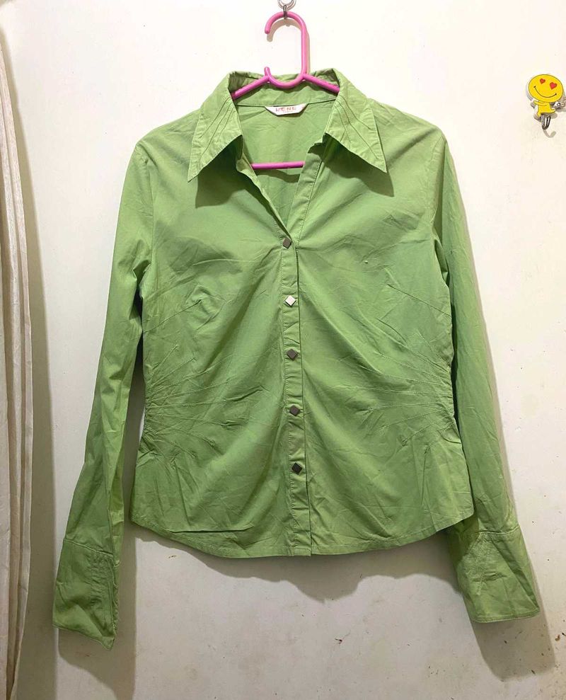 Green Button-Down Shirt 34-36 stretchable