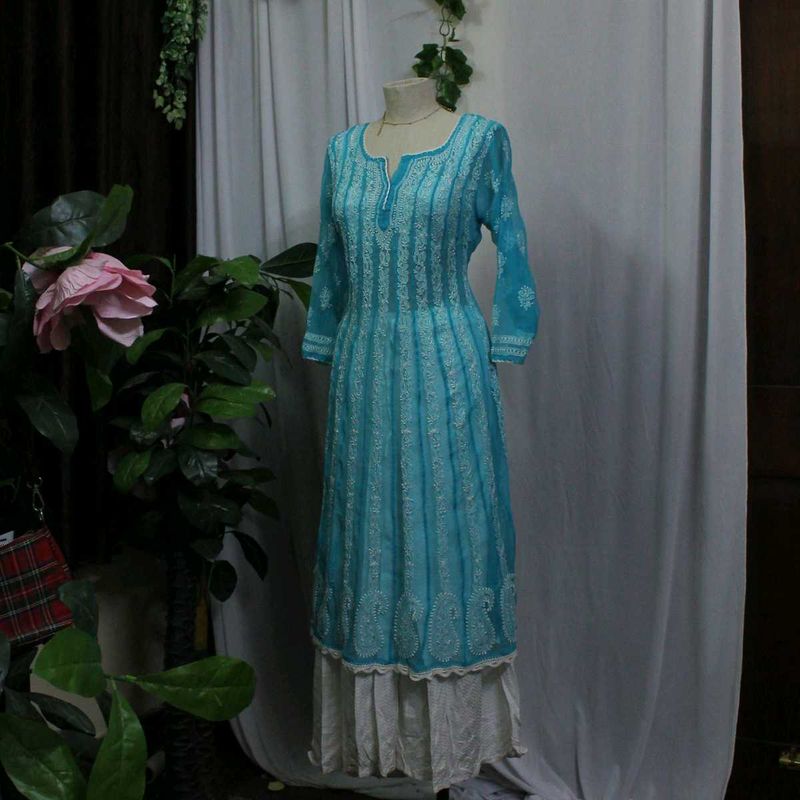 Turquoise Chikankari Tunic