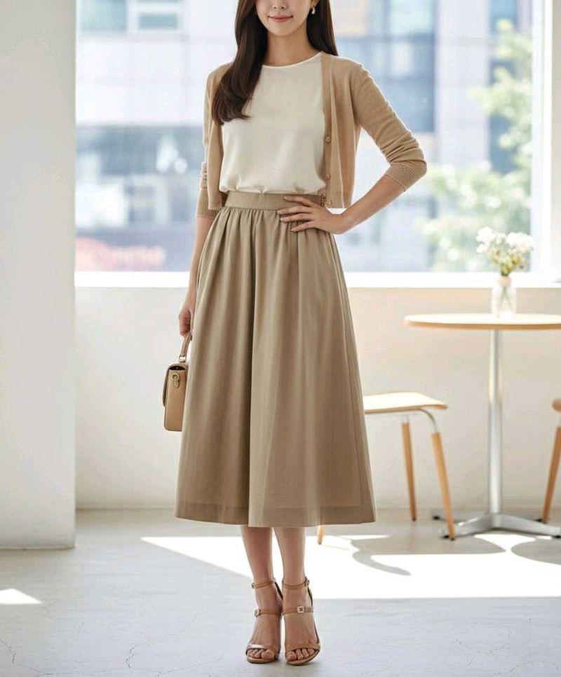 Korean Kaki Midi Skirt (Imported)