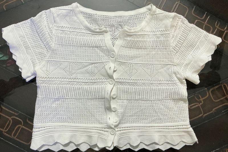 White Cropped Top with dotted pattern