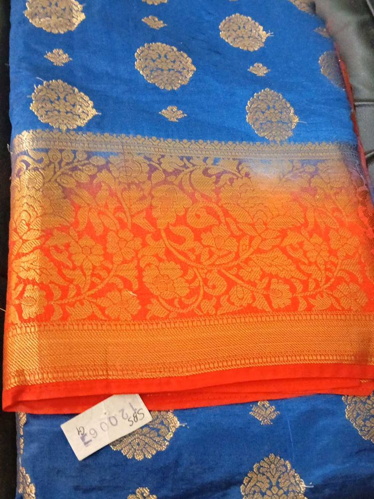 Elegant Blue &amp; Orange Saree