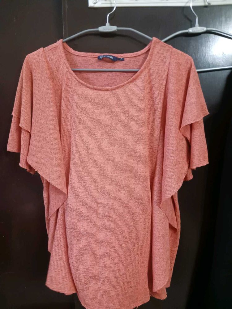 Peach Flutter Sleeve Top