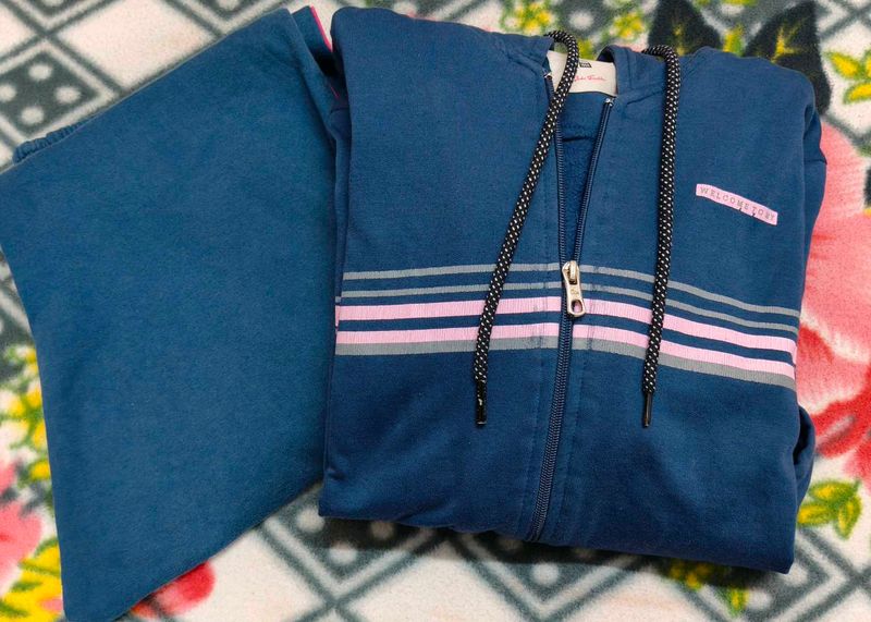 💙 Fleece-Lined Tracksuit - Navy/Pink Stripes 💙
