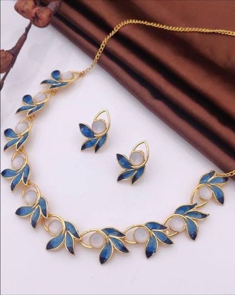 Blue Leaf Necklace Set