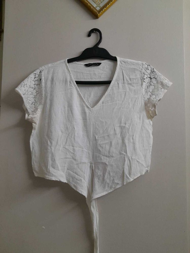 White Lace Sleeve Top