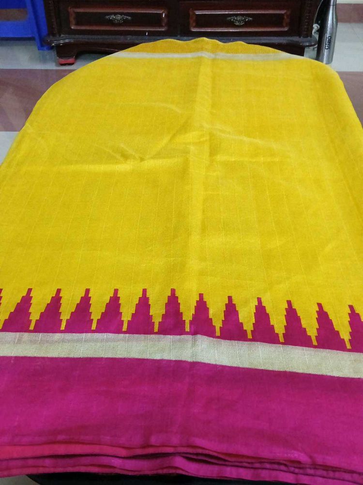 Yellow Georgette saree With Temple Border