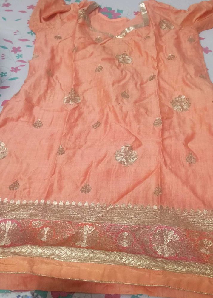 Peach Embroidered Kurta and sharara without dupatt