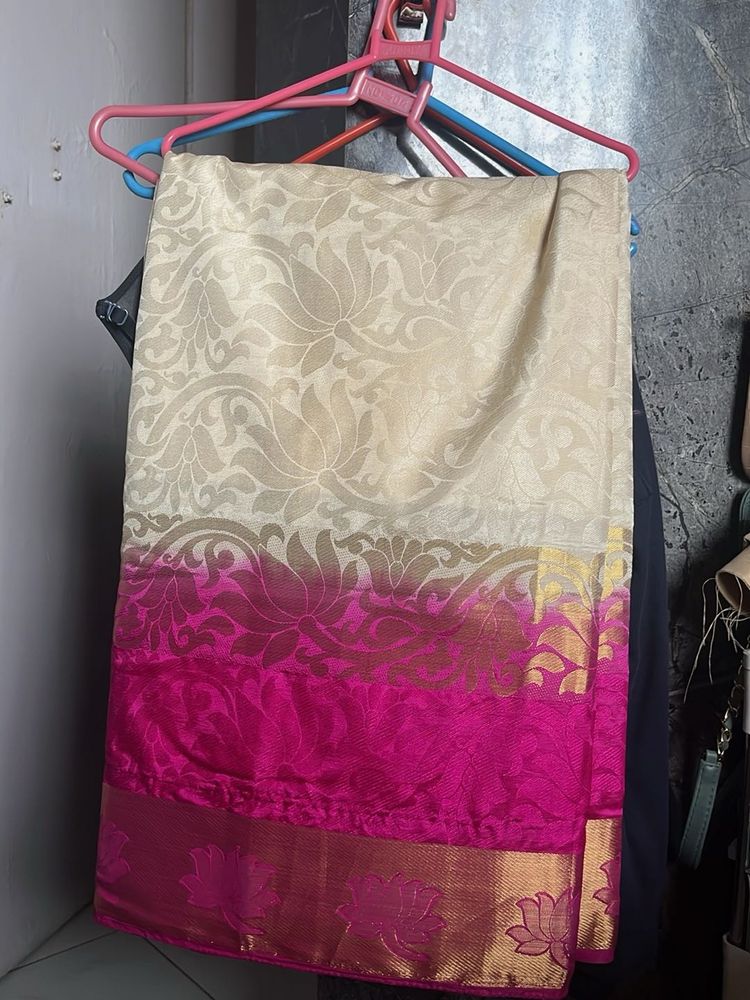 Elegant Pink &amp; Gold Silk Saree