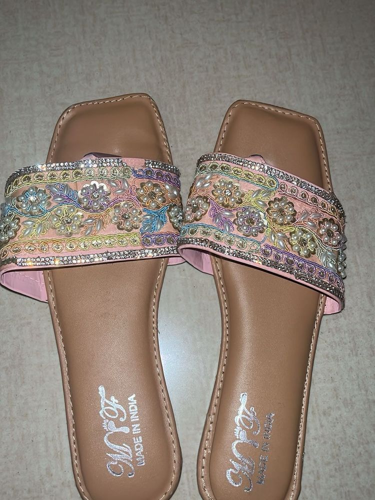Embroidered Flat Sandals