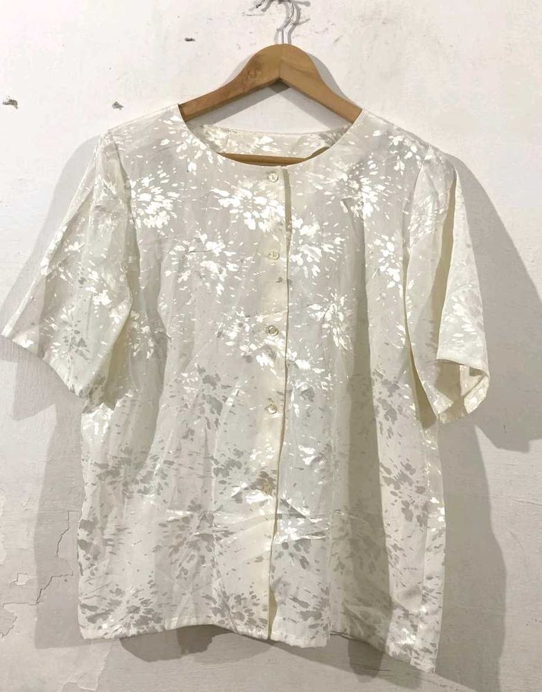 Flower Printed Off White Half Sleeves Shirt