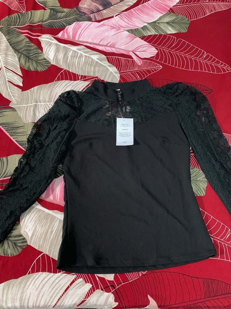 Get 2 Elegant Black Lace Sleeve Tops 300