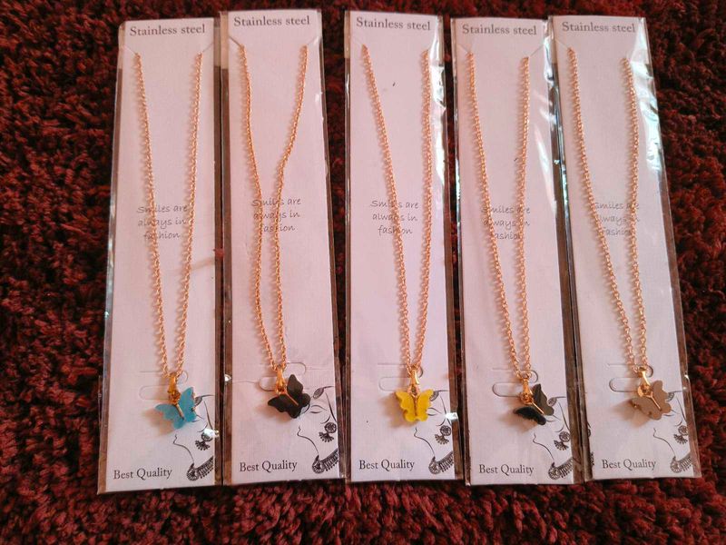 Butterfly Charm Necklaces (Set Of 5 Chains)