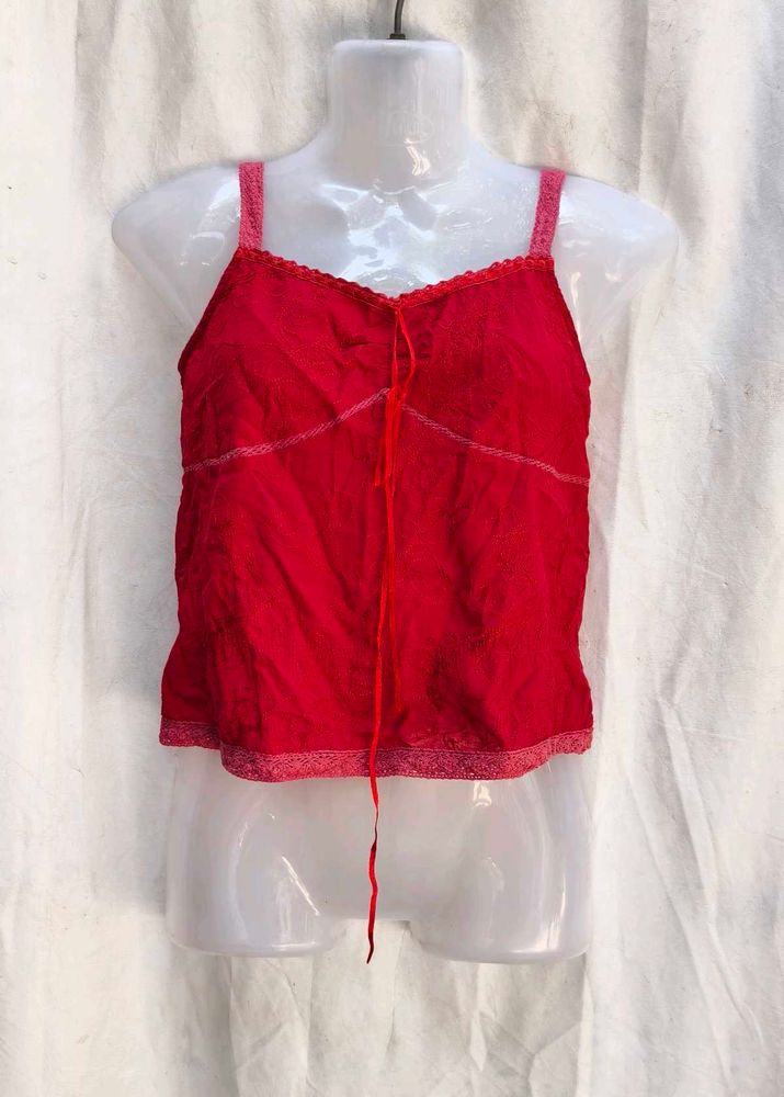 3681. Red Lace Trim Cami Top