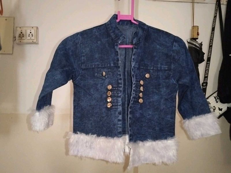 Denim Jacket with Fur Trim
