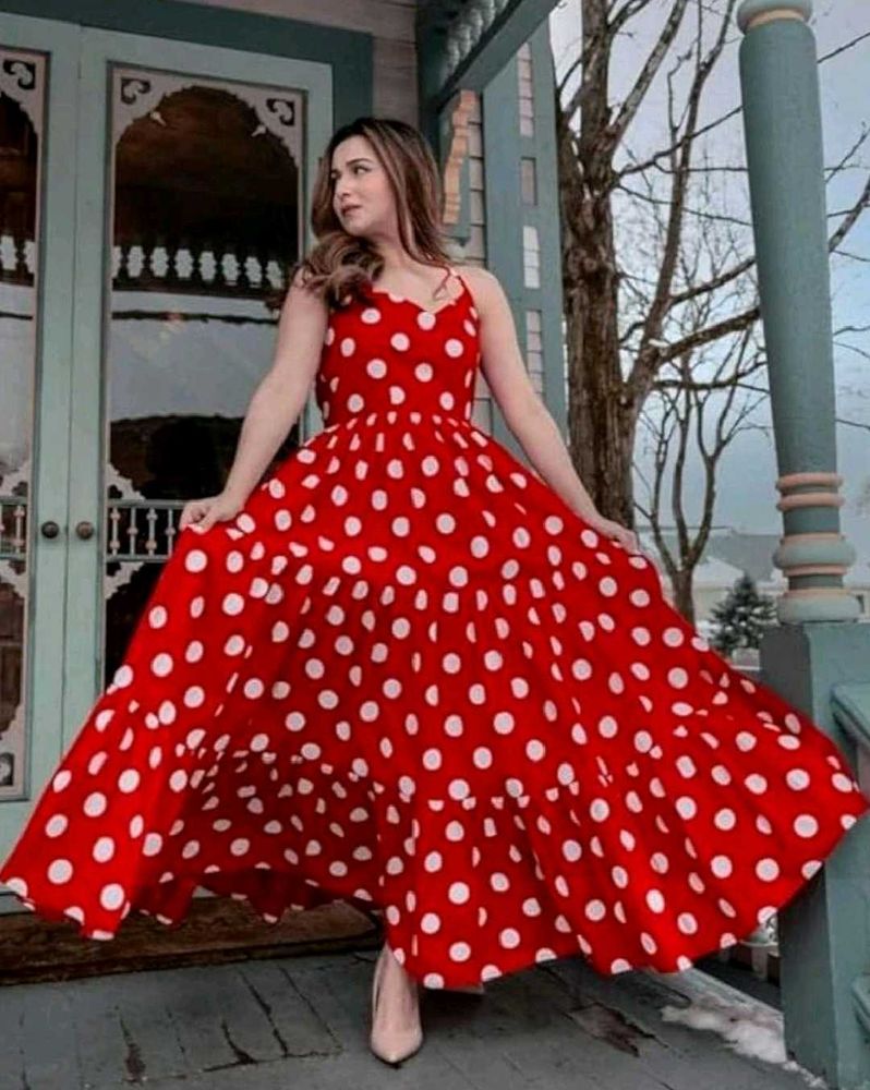 Red Polka Dot Fit &amp; Flare Midi Dress, Retro Style❤