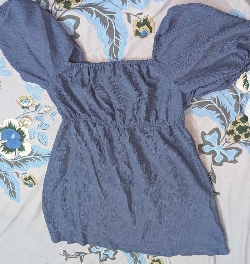Blue Puff Sleeve Dress