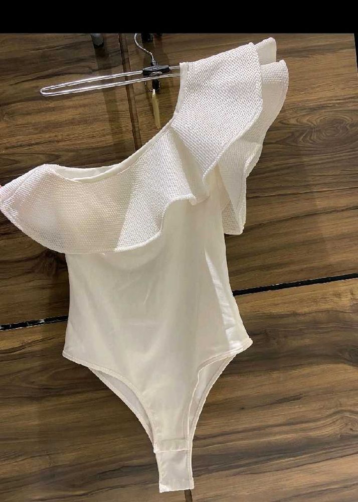 White Ruffle One-Shoulder Bodysuit