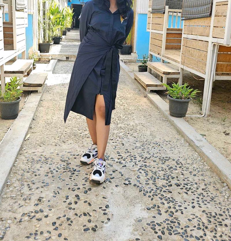 ✨PRICE DROP✨ Navy Tie-Waist Shirt Dress