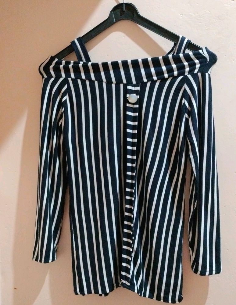 White And Blue Stripe Top