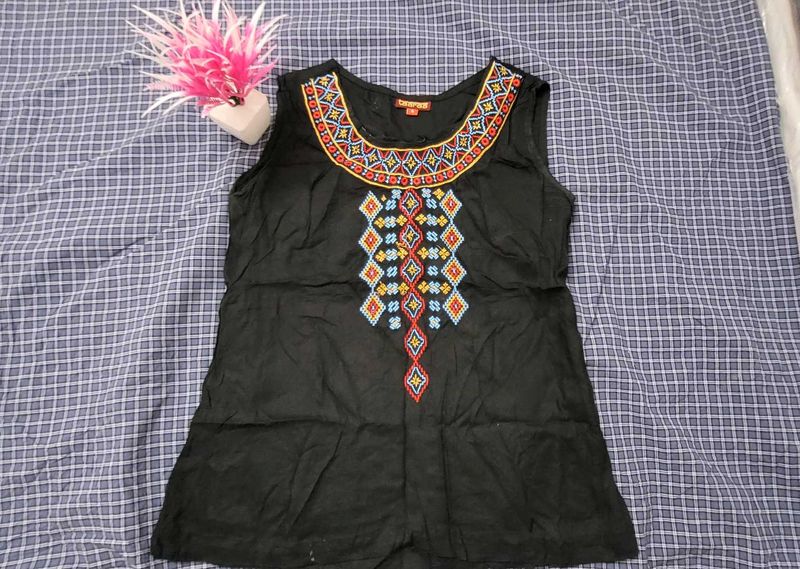 Embroidered Black Tank Top