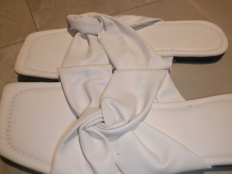 White Knotted Detail Flats