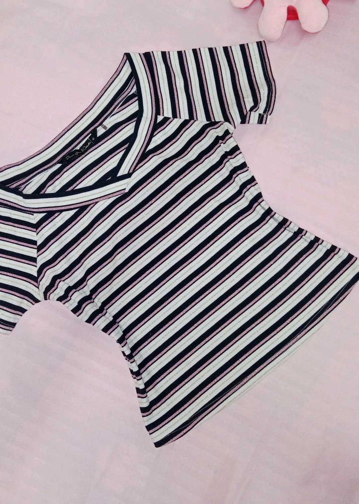 Multicolour Stripped V Neck Top