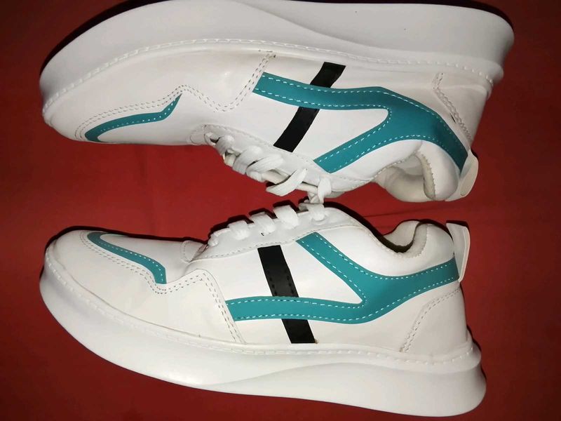 Platform Sneakers - White &amp; Teal Uk 7