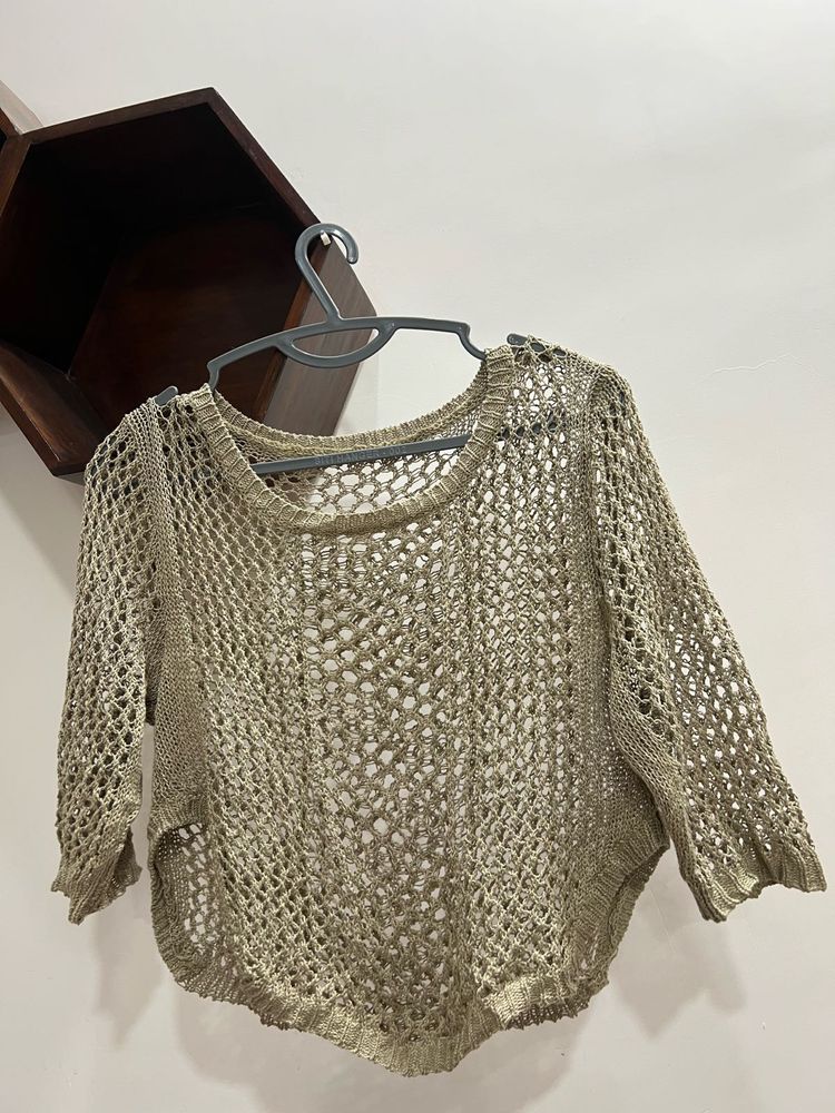 Brown Crochet Knit Top