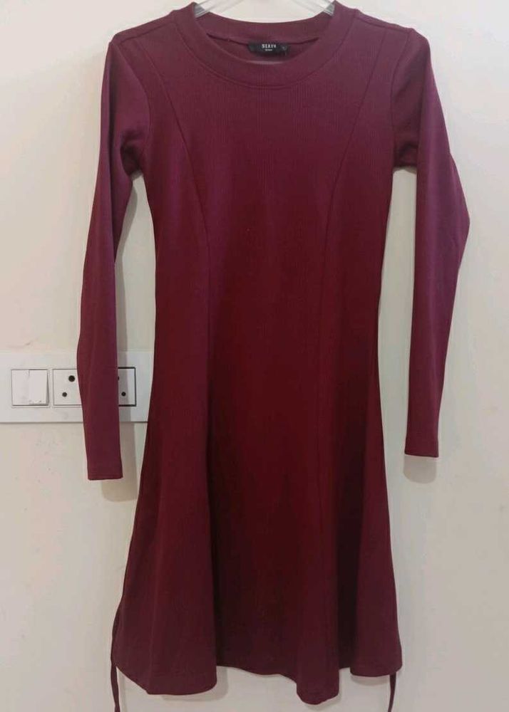 Burgundy Fit &amp; Flare Dress