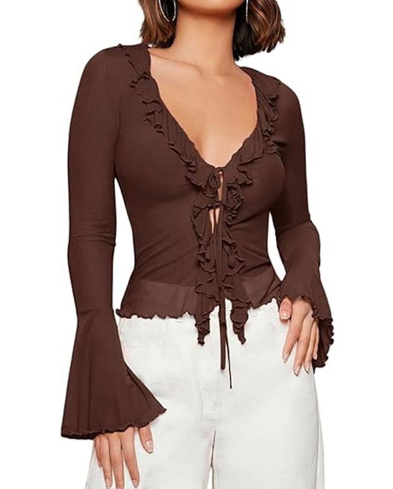 Brown Bell Sleeve Top.NEW WITHOUT PRICE TAG