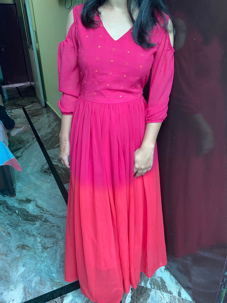Pink Cold Shoulder Maxi Dress