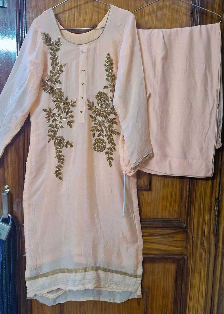 Peach Embroidered Kurta Set