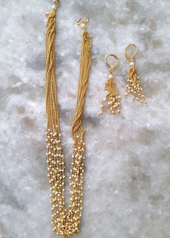 Gold Chain &amp; Pearl Jewelry Set