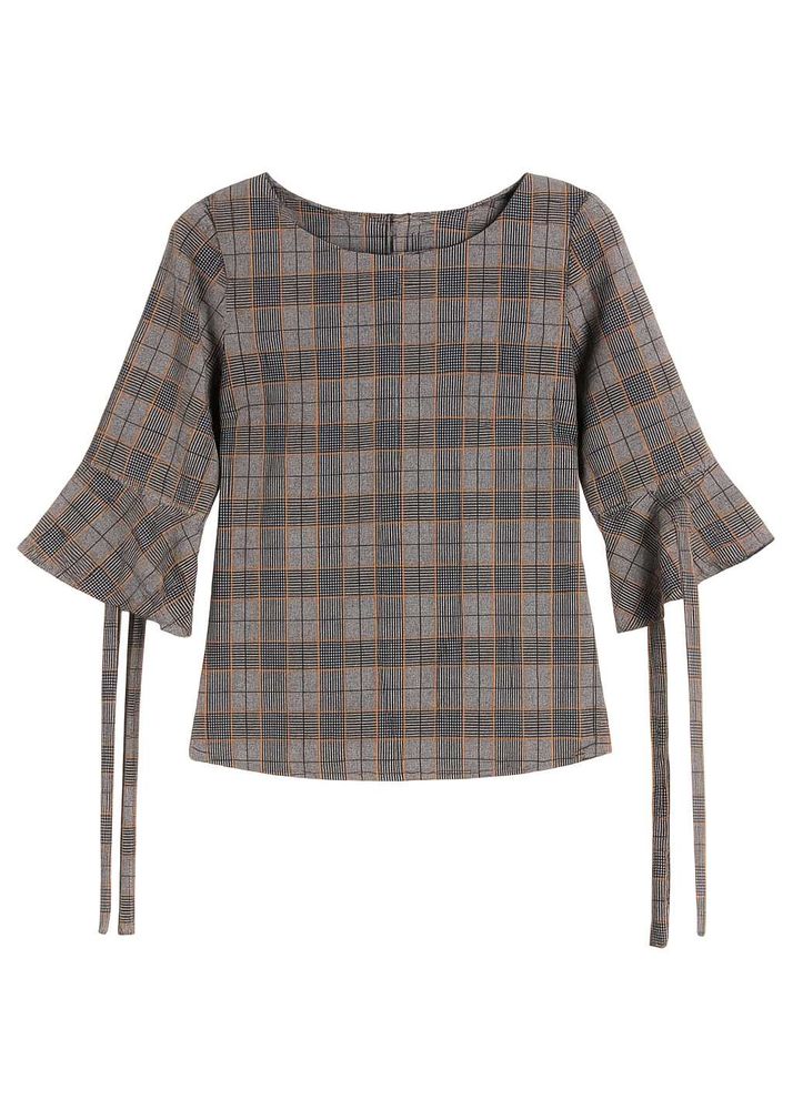 Plaid Flared Sleeve Top