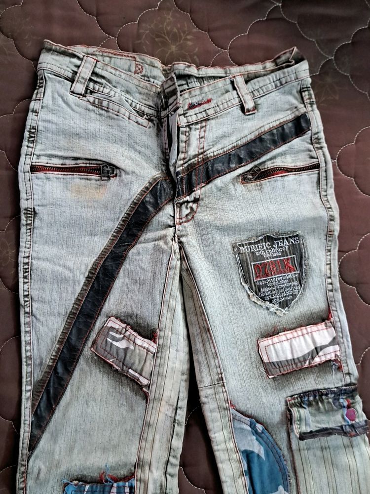 Jeans Brown Tone Patchwork Old Fashioned