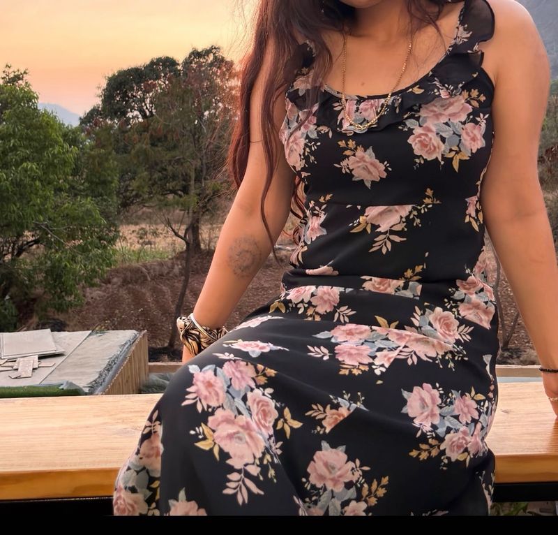 Black floral dress with a slit