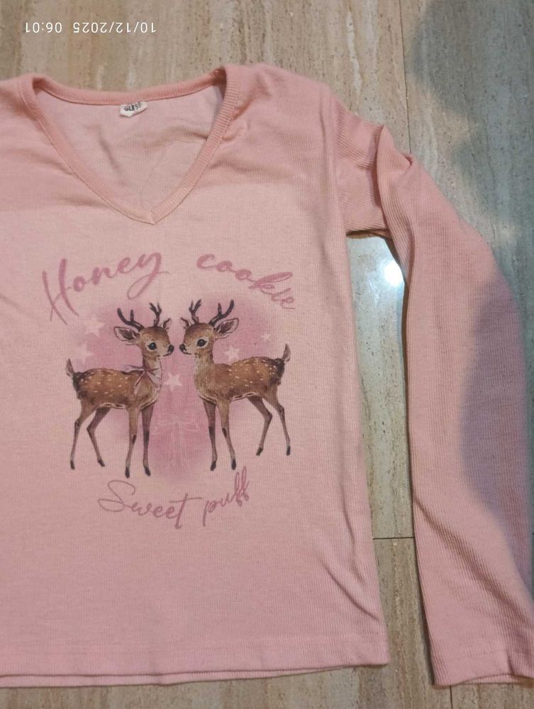 Cute Deer Print Long Sleeve Top