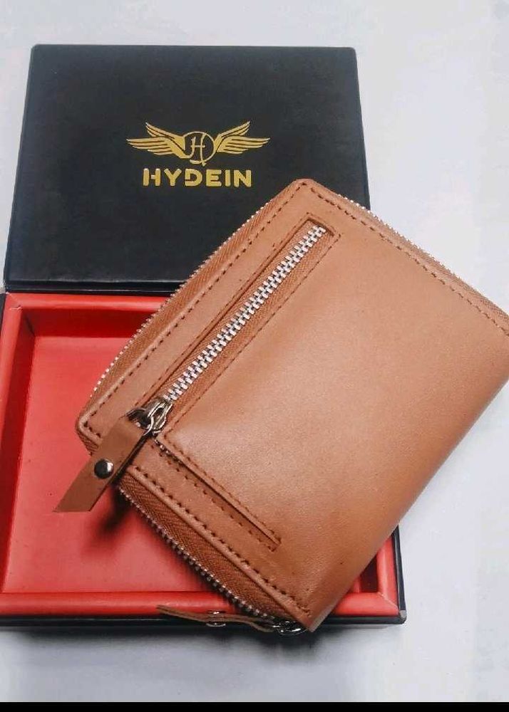 New Mens Tan Trendy Zipper Genuine Leather Wallet