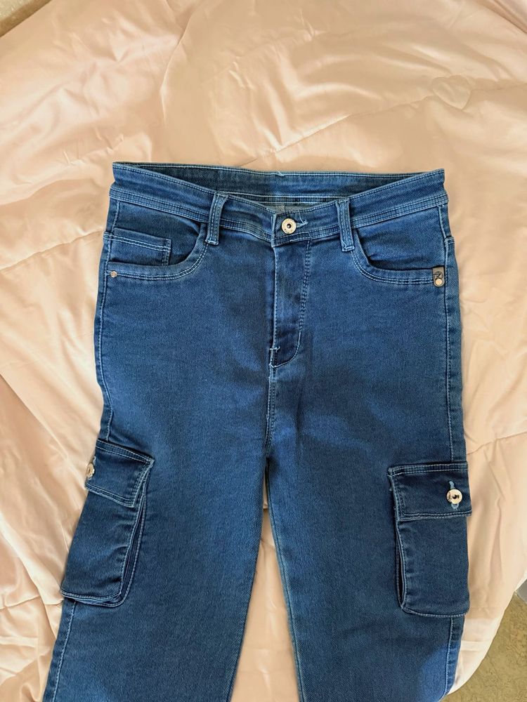 Blue Denim Cargo Pants