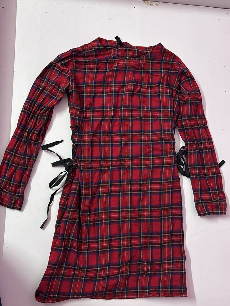 Red Plaid Shirt Dress