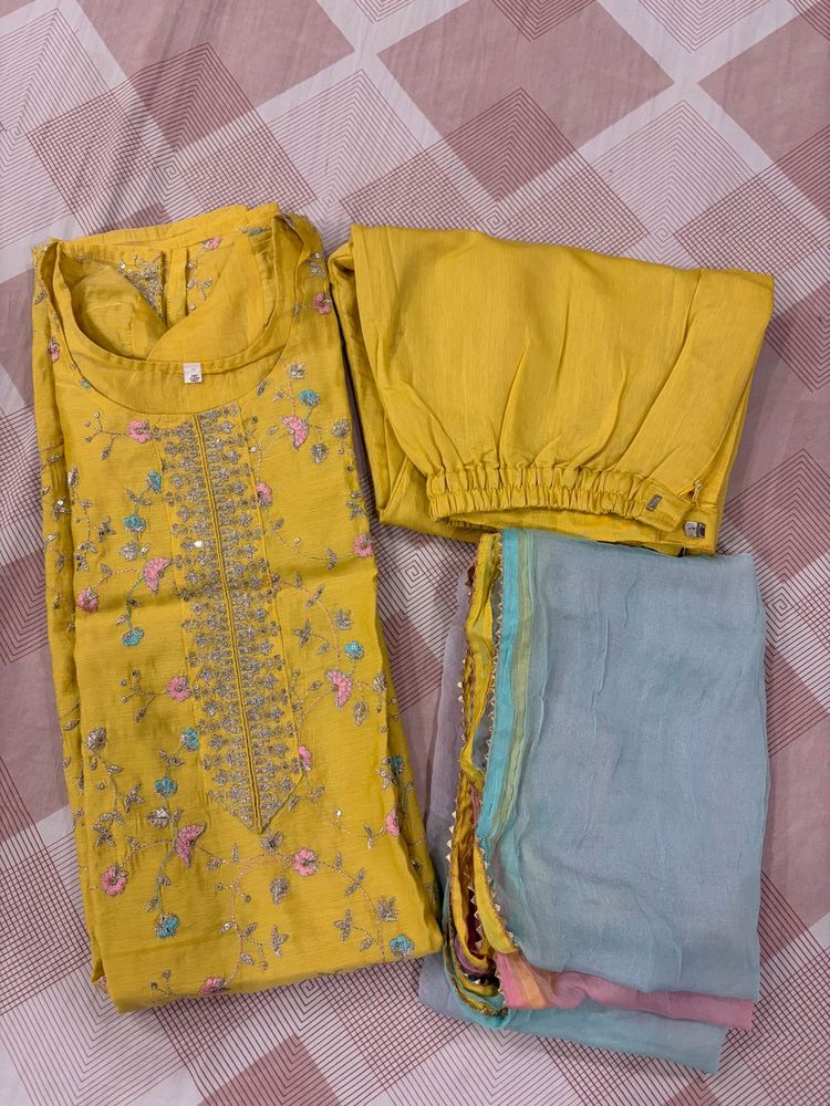 Yellow Embroidered Kurta Set